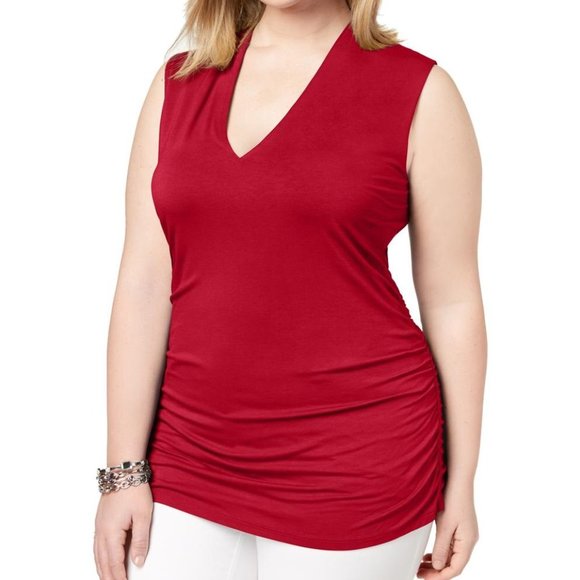 INC International Concepts Tops - INC Womens Plus Ruched V-Neck Tank Top